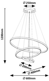 Lustra LED cu telecomanda cu 3 inele metal negru Beliza