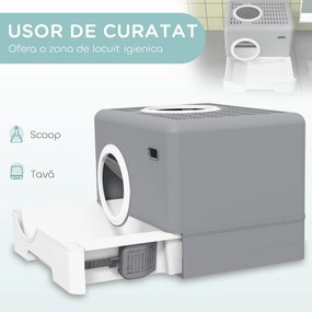 PawHut Litieră pentru Pisici cu Capac, Lopețică și Tăviță Detașabilă Gri | Aosom Romania