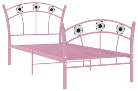 324747 vidaXL Cadru de pat, cu model de fotbal, roz, 90 x 200 cm, metal