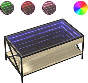 vidaXL Măsuță de cafea cu LED infinity, stejar sonoma, 90x50x38 cm