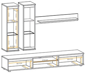 Mobilier Living-sufragerie  camera de zi , gri inchis antracit stejar artisan  , 175 cm lungime, usi deschidere fara manere, vitrina iluminata led