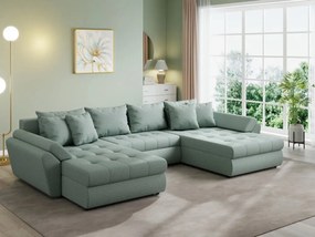 Colțar extensibil dumonde cu ladă de depozitare si sezut confortabil din spuma high-density, Loana U Enjoy Mint 355x185 cm