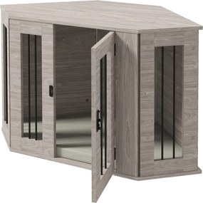 PawHut Cușcă pentru câine, cușcă, design colțar, incl. încuietoare, 1 pernă de odihnă, 104 x 55 x 63 cm, Maro | Aosom Romania