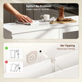 HOMCOM Bufet din Lemn cu 4 Sertare și Dulap cu Uși de Sticlă și Rafturi Reglabile, 120x40x91 cm, Alb | Aosom Romania