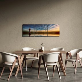 Tablou cu farul în mare (cu ceas) (90x30 cm)