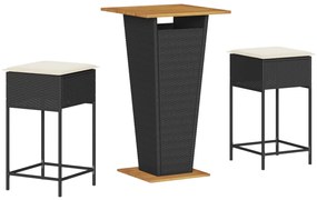 3261476 vidaXL Set mobilier bar de grădină cu perne, 3 piese, negru, poliratan