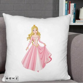 Perna Decorativa Printesa Aurora Rochie Roz, 40x40 cm, Alb Pufos, Husa Detasabila, Perna Inclusa, BEKZ®