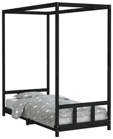 834518 vidaXL Cadru de pat pentru copii, negru, 90x190 cm, lemn masiv de pin