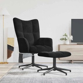 vidaXL Scaun de relaxare cu taburet, negru, catifea