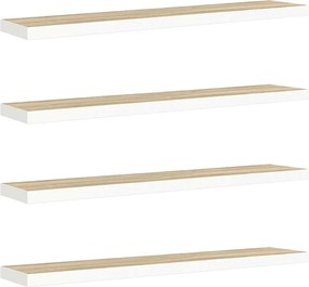 vidaXL Rafturi perete suspendate 4 buc. stejar/alb 120x23,5x3,8 cm MDF