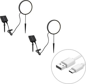 Set 2 spoturi solitare negre 50cm cu LED reîncărcabil și solar IP65 - Adalind