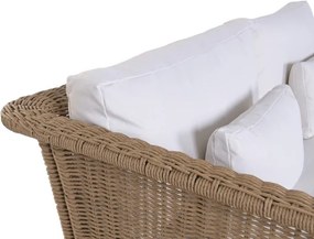 Set lounge exterior din rattan sintetic și structură din aluminiu cu canapea, 2 fotolii, masă și perne, finisaj natural, „Malibu”