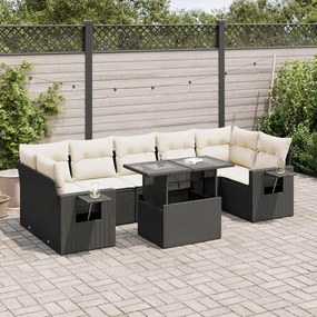 3326437 vidaXL Set mobilier de grădină cu perne, 8 piese, negru, poliratan