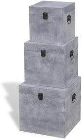 Cutie de depozitare beton, 3 buc, patrat, gri, MDF Gri