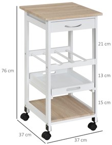 HOMCOM Serviciu de servire dulap de bucătărie cu rotile 2 rafturi, tavă detașabilă, sertar lemn de pin alb stejar luminos | Aosom Romania