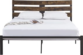 Pat matrimonial cu somieră, stejar rustic/metal, 180x200, ANEYA
