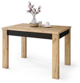 Mazzoni FONTE Stejar Craft Auriu / Negru Mat - MASĂ CLASICĂ DE BUCĂTĂRIE/LIVING EXTENSIBILĂ PÂNĂ LA 130 sau 155 cm!