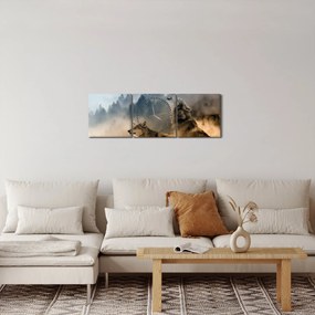 Tablou - lupii urlând la lună (cu ceas) (90x30 cm)