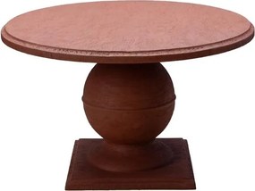 Masă dining rotundă din ciment și nisip, teracotă, 4–5 locuri, cu picior central sferic, 72 x 117 cm, „Locanda”