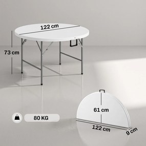 Outsunny Masă Pliabilă de Grădină Φ122 cm, Masă de Picnic Rotundă pentru 6 Persoane, Cadru Metalic, Alb | Aosom Romania