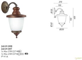Aplica de perete exterior cu protectie IP44, Venezia 248.09.OR
