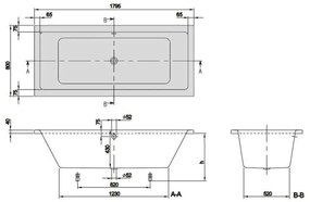 Cada dreptunghiulara pentru inzidire Villeroy  Boch, Targa Plus Duo, 180 x 80 cm, alb alpin 1800x800 mm