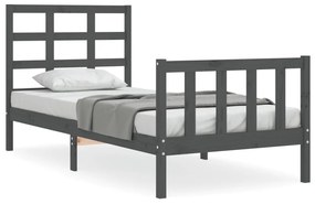 3192068 vidaXL Cadru de pat cu tăblie, gri, 90x190 cm, lemn masiv