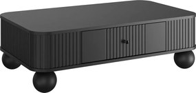 Măsuță de cafea Vesper 103x60 cm cu sertar - negru / mânere negre / picioare sferice