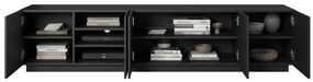 Comodă TV Asha 200 cm, cu 5 uși și fronturi riflate – negru mat