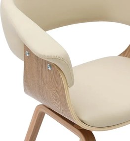 Scaun retro imitatie piele bej crem, lemn furniruit ORGANIC