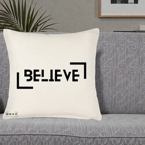 Perna Decorativa Believe Minimalist, 40x40 cm, Crem Reliefat, Husa Detasabila, Perna Inclusa, BEKZ®