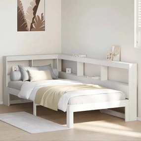 vidaXL Pat cu bibliotecă fără saltea, alb, 75x190 cm, lemn masiv pin