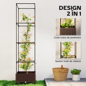 Outsunny Jardinieră Înălțată cu Spalier 20L, Pat de Grădină Înălțat pentru Exterior cu Roți Blocabile, Sistem de Autoirigare, Orificii de Drenaj pentru Plante Cățărătoare, Legume și Flori, Maro | Aosom Romania
