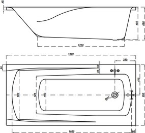 Cada baie incastrata Cersanit Zen, 180 x 85 cm, dreptunghiulara, alb lucios - Resigilata 1800x850 mm