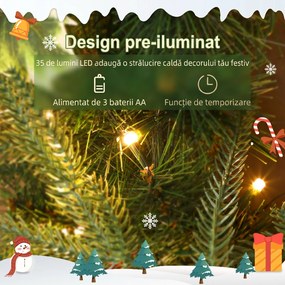 HOMCOM Ghirlandă de Crăciun de 60 cm cu Lumini LED Albe, Coroană de Crăciun cu Temporizator, 170 de Ramuri, Conuri de Pin, Boabe și Vâsc, Decor de Crăciun pentru Ușă și Fereastră, Verde | Aosom Romania