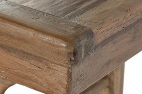 Consolă hol farmhouse din lemn de tec reciclat, natur, cu console decupate sub blat și traverse rotunde, 83 x 100 x 50 cm, „Avana Small”