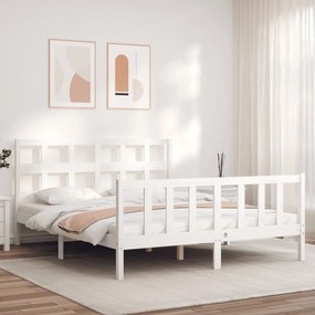 vidaXL Cadru de pat cu tăblie, alb, king size, lemn masiv