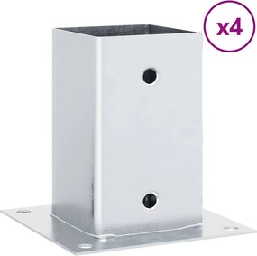 vidaXL Baze stâlp pătrate 4 buc Argintiu 91x91 mm Oțel galvanizat