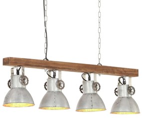 vidaXL Lampă suspendată industrială, argintiu, lemn de mango, E27