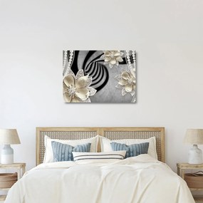 Tablou pe sticlă - 3D Flori aurii (70x50 cm)