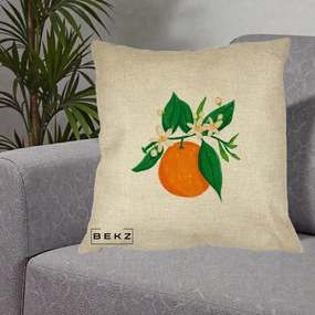 Perna Decorativa Portocala in Floare, 40x40 cm, Crem, Husa Detasabila, Perna Inclusa, BEKZ®