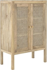 Dulap din lemn de mango natural, cu uși din rattan împletit și mânere aurii, „Paulo", 75 x 30 x 105 cm