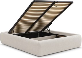 Pat matrimonial alb tapițat cu spațiu de depozitare/fără tăblie cu somieră 160x200 cm Inera – Bobochic Paris