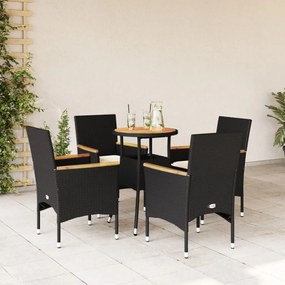 3278718 vidaXL Set mobilier grădină perne 5 piese negru poliratan/lemn acacia