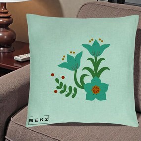 Perna Decorativa Flori Stilizate Folk Turcoaz, 40x40 cm, Verde Menta, Husa Detasabila, Perna Inclusa, BEKZ®