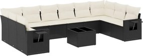 vidaXL Set canapele de grădină cu perne, 11 piese, negru, poliratan