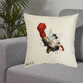 Perna Personalizata One Punch Man Saitama Pumn, 40x40 cm, Ecru, Husa Detasabila, Perna Inclusa, BEKZ®