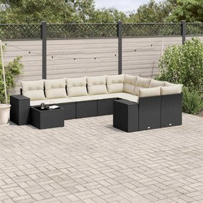 vidaXL Set canapele de grădină cu perne, 10 piese, negru, poliratan