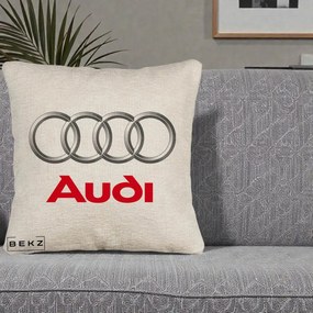 Perna Personalizata cu emblema Audi, 40x40 cm, Bej Canapea, Husa Detasabila, Perna Inclusa, BEKZ®