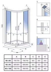 Cabina dus cu cadita semirotunda Rea Look cu doua usi culisante 80x100 crom lucios stanga